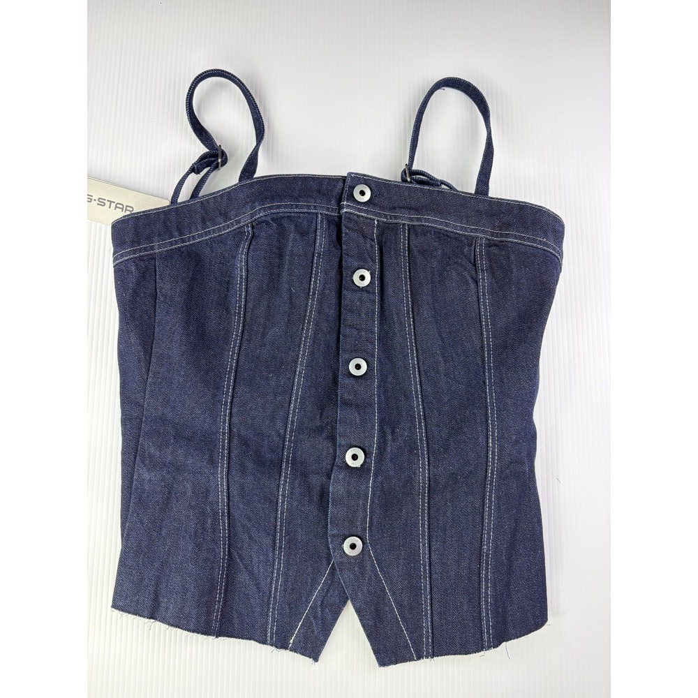 G-Star RAW Kick Bustier Denim Corset Top Women's M Rinsed Button Front Cotton